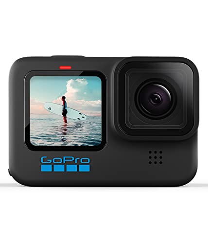 GoPro HERO10 Black - Action Camera impermeabile con LCD anteriore e schermi posteriori touch, Video Ultra HD 5.3K60, Foto da 23 MP, Streaming live 1080p, Webcam, Stabilizzazione, Nero (Black)