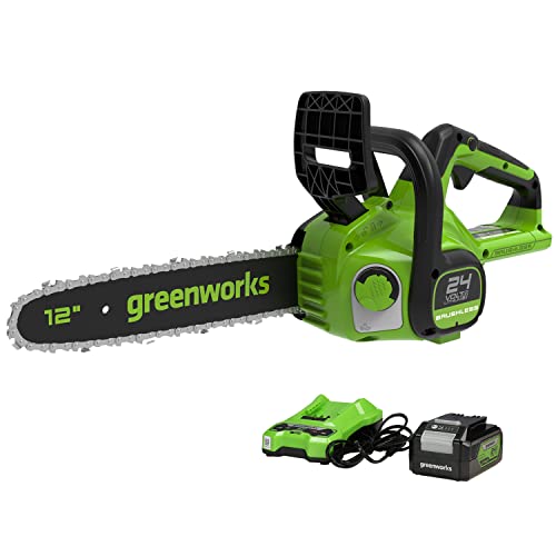 Greenworks GD24CS30K4 Motosega a Batteria con Motore Brushless, Lunghezza Barra 30cm, Velocità Catena 7,8m s, Auto-Lubrificante, Anti Contraccolpi, Batteria 24V 4Ah e Caricabatterie, Garanzia 3 Anni