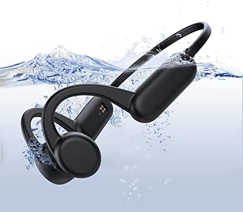 HCMOBI Cuffie Conduzione Ossea Nuoto，Auricolari Wireless Bluetooth 5.0，Impermeabilità IPX8 con microfono Lettore MP3 Built-in 8G Memoria per Nuoto Subacqueo,Surf (nero)