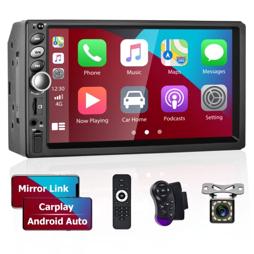 Hikity Autoradio 2 Din Compatibile con Apple CarPlay & Android Auto, Autoradio Touchscreen MP5 da 7 Pollici Stereo Auto con Bluetooth Radio FM Mirror Link Microfono+Fotocamera di Backup