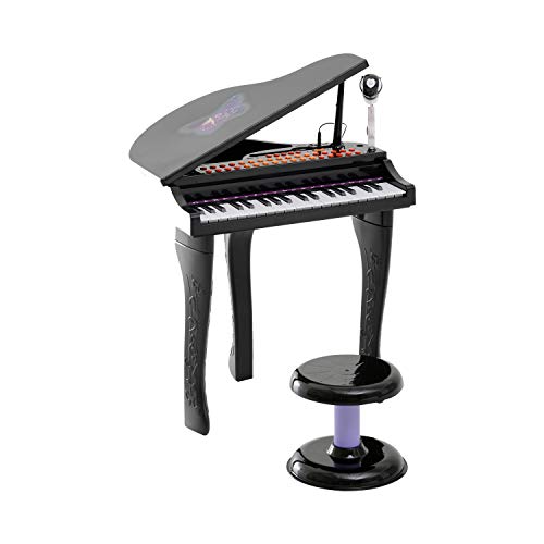 HOMCOM Pianoforte Elettrico Giocattolo Strumento Musicale per Bambini con 37 Tasti Microfono e Sgabello 48x39x69cm Nero