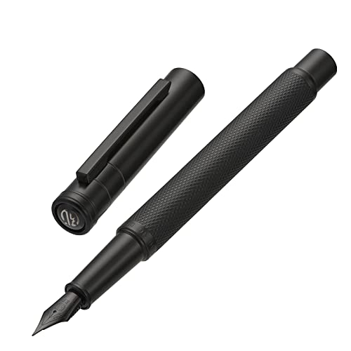 Hongdian - Penna stilografica con pennino extra fine, design classico, set con converter e custodia in metallo, colore: nero opaco