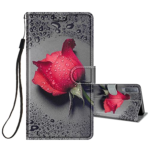 HopMore Cover a Libro per Samsung Galaxy A7 2018 in Pelle con Silicone Morbido Custodie Samsung A7 Portafoglio Disegni Custodia Antiurto 360 Gradi Accessori Leather Case - Rosa