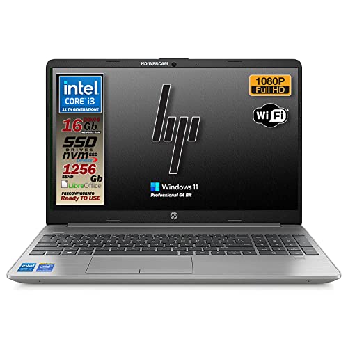 HP 250 G8, Pc portatile notebook silver, Display Full HD da 15,6 , cpu Intel i3 di 11Th, RAM DDR4 da 16 Gb, SSHD da 1256 Gb, Windows 11 Pro, computer portatile, Layout e gar. Italia, pronto all uso