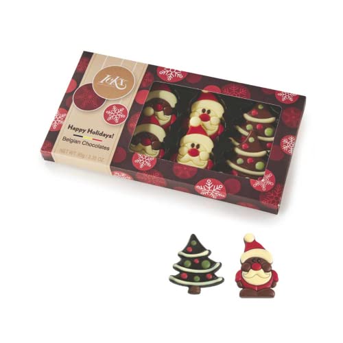 Ickx Chocolates | Confezione Alberi + Babbo Soggetti Natalizi in Cioccolato | Albero di Natale + Babbo Natale Cioccolatini Astuccio Regalo - 95 Gr