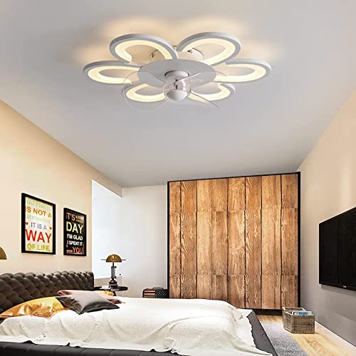 Illuminazione del ventilatore a soffitto Velocità del vento regolabile Ventilatore silenzioso a LED dimmerabile Lampada da soffitto con telecomando per sala da pranzo, camera da letto 50 cm, Bianco