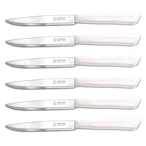 INOXBONOMI Set di 6 coltelli da cucina italiani da 11 cm, lama ondu...
