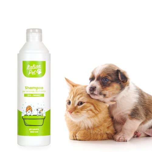 Italian Pet - Shampoo Naturale Per Cani, Gatti e Cuccioli - Shampoo Delicato pH Neutro Concentrato - Pelo Lucido, Voluminoso, Spazzolabile - Barriera Contro Parassiti - 500 ml