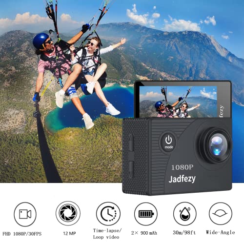 Jadfezy Action Camera 1080P 30fps, Fotocamera Subacquea impermeabil...
