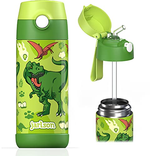 Jarlson Borraccia Bambini Acciaio Inox, Bottiglia Termica, Senza BPA, Bottiglia Acqua con Cannuccia, Termos 350 ml (Dinosauro, 350)