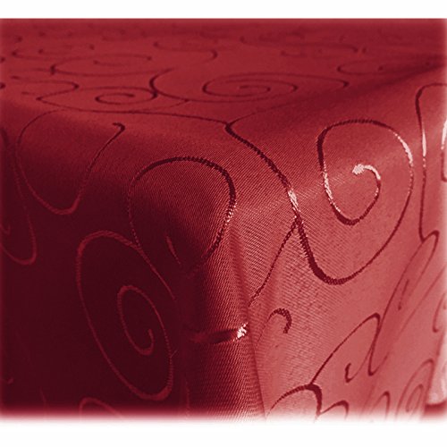 Jemidi - Elegante tovaglia ornamentale effetto seta lucida, disponibile in 31 misure e 7 colori, Poliestere, rosso scuro, 160x300