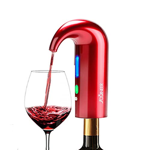 JOQINEER Versatore Elettrico per aeratore per Vino, Tappo per distributore Automatico di Vino Multi-Smart - Versatore per aerazione Premium e beccuccio per Decanter - Decanter per Vino,Red