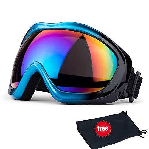 JTENG Maschere da Sci, Maschere da Sci da Sci Protezione UV Maschere da Sci Occhiali Portante Occhiali da Neve Occhiali da Snowboard Occhiali da Moto con Specchio per Uomo Donna Ragazzi（Blu）