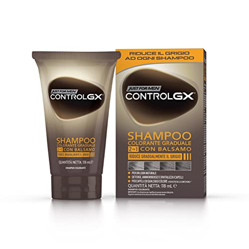 Just For Men Control GX Shampoo Colorante, 2in1 Con Balsamo, Riduce Gradualmente I Capelli Grigi Per Un Look Naturale. 118ml