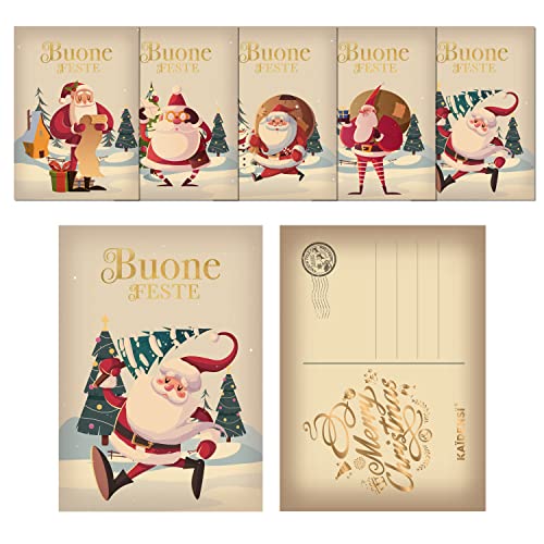 KAÏDENSÏ Cartoline di Natale Vintage con Rilievo in Oro – 15 Biglietti Auguri Natalizi Eleganti – Cartolina Personalizzabile Natalizie Buon Natale