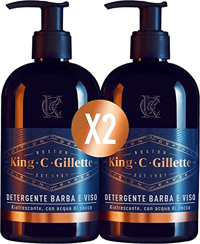 King C. Gillette Detergente Viso Uomo e Detergente Barba per Rasatura Uomo, 2 Confezioni da 350 ml, Freschezza e Pulizia, Idea Regalo Uomo Kit Professionale