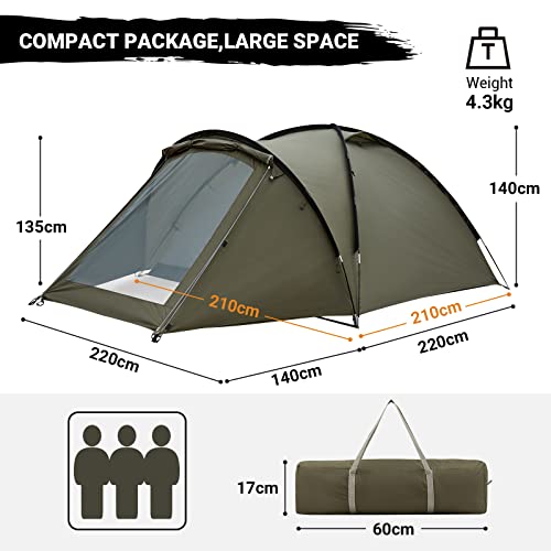 KingCamp Tenda da Campeggio 2-3 Posti con Veranda, Strato Doppio, T...