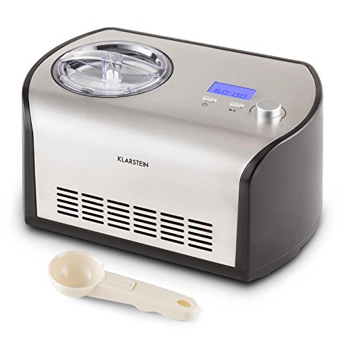 Klarstein Snowberry & Choc - macchina gelato, 135 Watt, 1,2 litri, Funzione di raffreddamento, Timer, 30-40 min, Display LED, Facilità di pulizia, Incl. Consigli di prescrizione, Argento