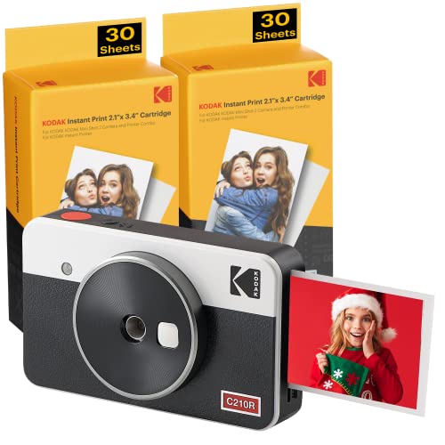 Kodak Mini Shot 2 Retro, camara instaneae e impresora fotos movil, iOS e Android, Bluetooth, Tecnologia 4Pass, 54x86mm -Bianco- 68 Fogli