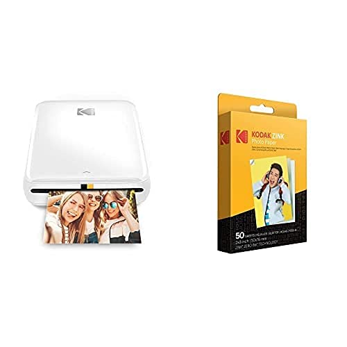 Kodak Step stampante Stampante fotografica portatile, wireless, tecnologia ZINK Zero Ink, app Kodak gratuita per iOS e Android + Stampa foto adesive 2 x3  da dispositivi Bluetooth o NFC, Bianco