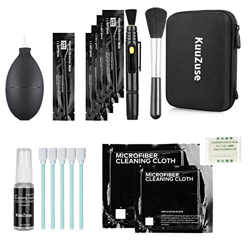 KuuZuse Kit di pulizia per fotocamere DSLR con tamponi di pulizia APS-C, panni in microfibra, Penna per la pulizia delle lenti, per obiettivi di fotocamere, lenti ottiche e reflex digitali