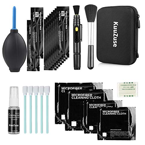 KuuZuse Kit di pulizia per fotocamere DSLR con tamponi di pulizia APS-C, panni in microfibra, Penna per la pulizia delle lenti, per obiettivi di fotocamere, lenti ottiche e reflex digitali