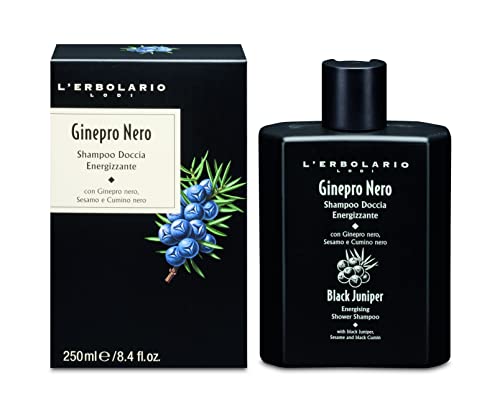 L Erbolario, Doccia Shampoo Energizzante Ginepro Nero, Detergente per Corpo e Capelli, 250 ml