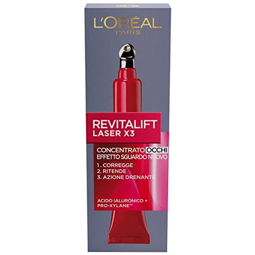 L Oréal Paris Contorno Occhi Revitalift Laser X3, Azione Antirughe Anti-Età con Acido Ialuronico e Pro-Xylane, 15 ml
