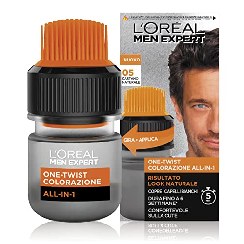 L’Oréal Paris Men Expert Colorazione Uomo One-Twist All-in-One, Risultato naturale, Applicazione facile e veloce, Castano Naturale (05)