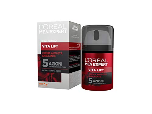 L Oréal Paris Men Expert Vita Lift, Crema Anti-Età Idratante a 5 Azioni, Con Estratto di Uva Rossa, 50 ml