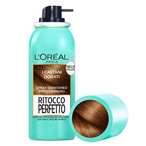 L Oréal Paris Spray Ritocco Perfetto, Spray Istantaneo per Radici e Capelli Bianchi, Durata fino a 1 Shampoo, Colore: Castano Dorato, 75 ml