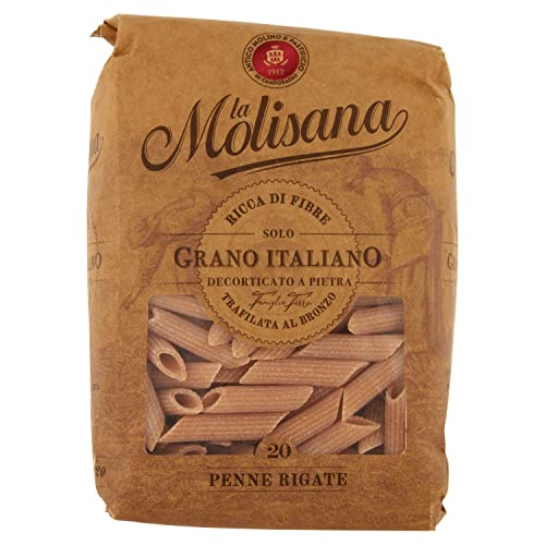 La Molisana, Pasta Integrale Penne Rigate n.20 Pasta Corta, SOLO Grano Italiano - 500g