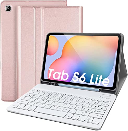 Lachesis Custodia Tastiera Galaxy Tab S6 Lite, Custodia in Pelle con Tastiera Bluetooth Magnetica Staccabile Layout Italiano per Samsung Tab S6 Lite 10.4 (SM-P610 P615 P613 P619,2020 2022), Oro Rosa