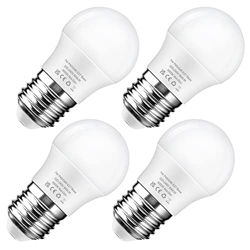 Lampadina LED E27 Equivalenti a 60W, 7W Lampadine LED P45 G45 Mini Globo, Lampadine a Luce Bianca Calda 3000K, Non Dimmerabile, Lampadine a risparmio energetico, 4 pezzi