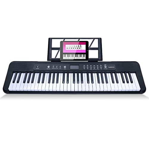 Lankro 61 Tasti Tastiera Piano Tastiera Elettrica Kit Tasti Illuminati Con Display LCD, Microfono, Alimentazione, Cavo Audio, Adesivi Tasti Pianoforte, Nero