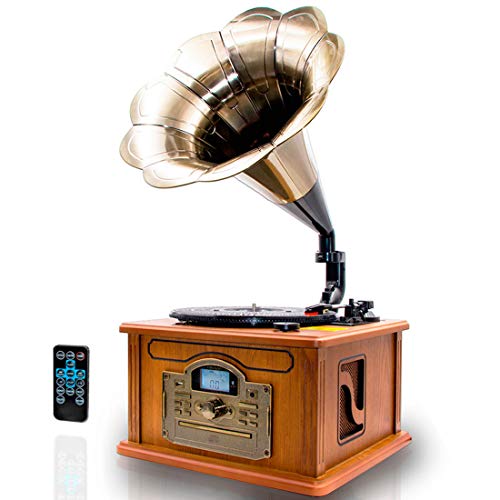 Lauson CL147 Grammofono Vintage Bluetooth per Vinile | Giradischi con Lettore CD e Radio 3 Velocità (33 45 78 RPM) | Lettore MP3, USB, SD (Legno)