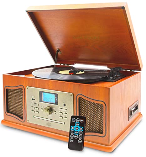 Lauson XVI11 Giradischi Vinili Bluetooth | Giradischi Vintage | Lettore Vinile con CD Stereo e Cassette | Radio FM | Codifica da vinile a MP3 USB