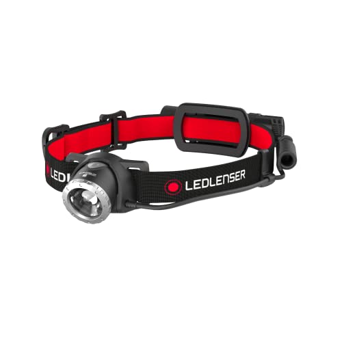 Ledlenser H8R Torcia frontale LED, ricaricabile con batteria al litio 18650, 600 lumen, messa a fuoco regolabile, autonomia fino a 120 ore, luce rossa posteriore, orientabile, cavo di ricarica USB