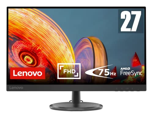 Lenovo C27-35 Monitor - Display 27  Full HD, Pannello VA, Bordi Ultrasottili, AMD FreeSync, Cavo HDMI incluso, 4ms, 75Hz, Input HDMI + VGA, Raven Black