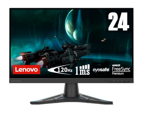 Lenovo G24e-20 Monitor Gaming 23.8  FullHD con EyeSafe (1920x1080, VA, 1ms, 120Hz, HDMI+DP, FreeSync Premium, Base in Metallo) Inclinazione e altezza regolabili - Iron Grey