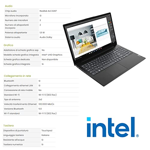 Lenovo Notebook, i3, Pc portatile, cpu intel i3 1115G4 , Display 15...