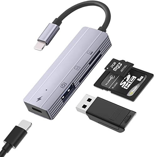 Lettore di schede SD per iPhone, TargetGo adattatore per fotocamera USB Cavo di sincronizzazione dati OTG con supporto di ricarica per fotocamera, lettore di schede, unità flash USB, mouse, tastiera