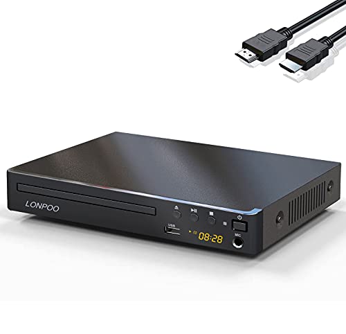 Lettore DVD compatto per TV (1080P Upscaling con uscita HDMI  Coxical  AV, porta ingresso USB e MIC, Multi-Regione Libera, cavo HDMI e AV incluso)