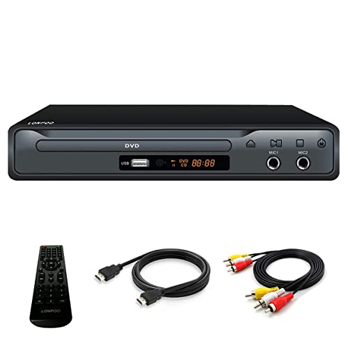 Lettore DVD per TV, LP-077 Lettore CD DVD con Uscita Scart e Uscita HDMI e AV, Porta MIC, Ingresso USB, Design della custodia in metallo (Cavo HDMI e AV Incluso)