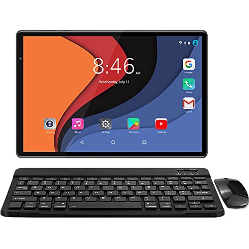 LNMBBS Tablet 10 Pollici 4G LTE 5G WiFi, 1920*1200 FHD, Android 10.0, Fotocamera 13MP + 5MP, Octa-core, 64GB ROM 4GB RAM 128GB Espandibili, Face Unlock Bluetooth 5.0 con Tastiera Custodie SIM (nero)