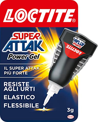 Loctite Super Attak Power Gel Control, adesivo trasparente e istantaneo specifico per materiali flessibili, colla resistente in formula gel per pelle, gomma e cuoio, 1x3g