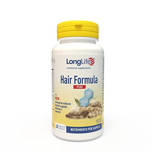 LongLife Hair Formula Plus | Integratore per capelli con MSM, biotina, amminoacidi solforati, vitamine, minerali ed estratti vegetali | Salute e crescita dei capelli | 60 tavolette | Senza glutine