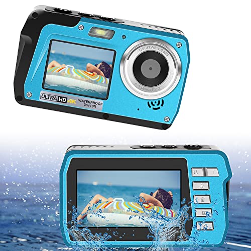 LONGOU Macchina Fotografica Subacquea Full HD 4K 56MP Snorkeling e nuoto Fotocamera subacquea a doppio schermo Zoom digitale 18x blu
