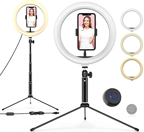 Luce ad Anello LED, 10  Ring Light per Smartphone con Bluetooth, 3 Colori e 10 Livelli di Luminosità, per Youtube Tik Tok Selfie Trucco Fotografia Video Selfie Live Streaming