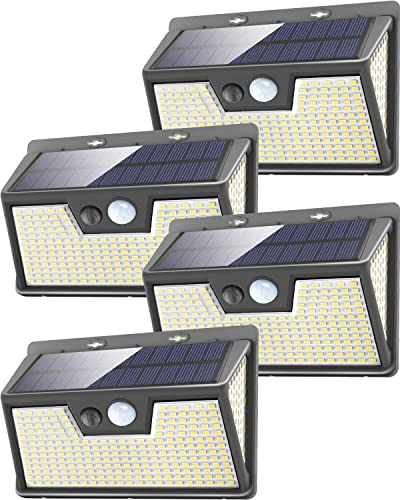 Luce Solare LED Esterno [320 LED 4 Pezzi] Faretti Solari a Led da Esterno,Luce Esterna con Sensore di Movimento 3 Modalità IP65 Impermeabile Lampada Solare da esterno da Giardino,Patio,Garage
